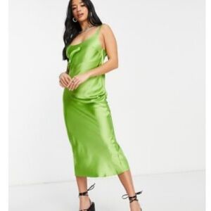 Petite scoop neck midi satin slip dress in  Green